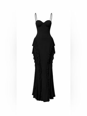 SHEIN Black Ruffle-Trim Maxi Dress